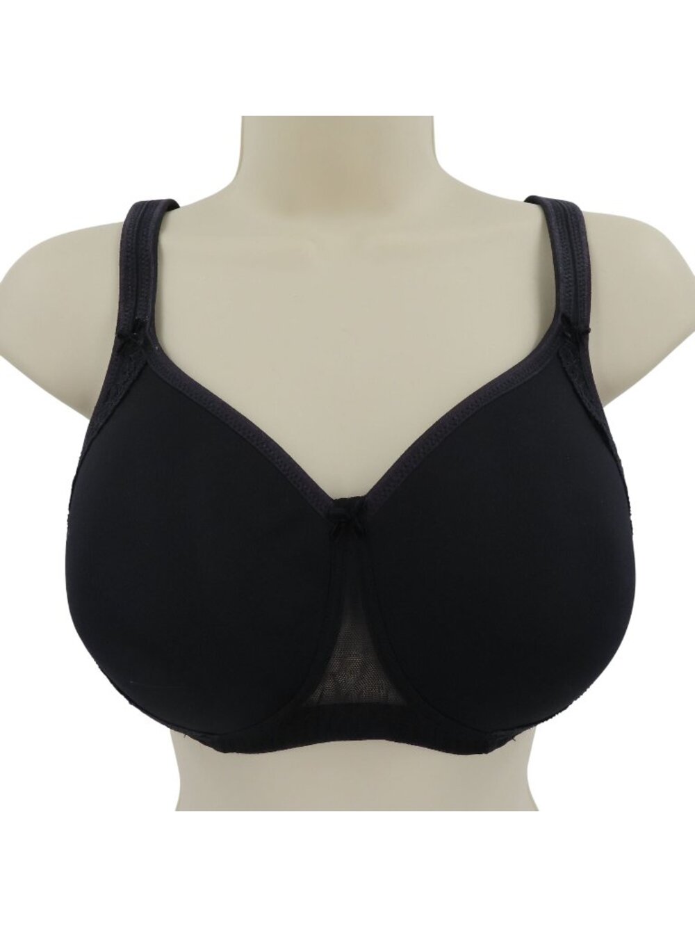 Rosa Faia 34E Lace Rose Wireless Contour Bra Solid Black Lined Bow Mesh Panels